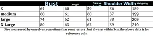 Size guide table for slim fit knit long sleeve sets including bust and length measurements