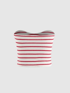 Haut bandeau chic en tricot à rayures rouges et blanches pour femme, design épuré
