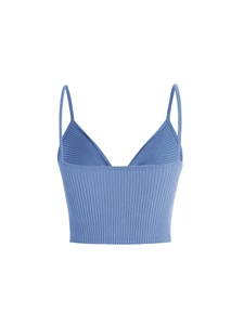 Blue ribbed knit twist strap camisole crop top two-piece set for summer fashion