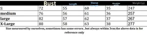 Size guide table for women's long sleeve sweater set showing bust and length in cm