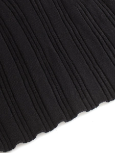 Detailed close-up of high-quality black ribbed knit fabric with vertical texture patterns