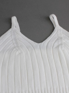 White V-neck knitted camisole with ribbed texture and thin straps for women