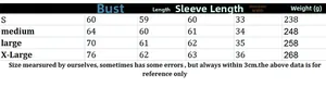 Size chart detail for long sleeve striped knit sweater from S to XL in centimeters