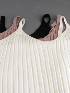 Three-piece ribbed knit camisole set for women in white, black and pink colors