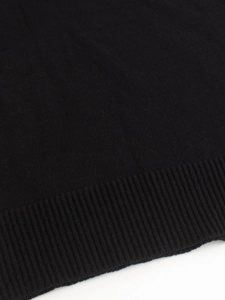 Detailed view of black knitted fabric showing fine ribbed texture and quality craftsmanship