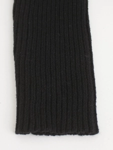 Close-up of black ribbed knit texture showing detailed stitching on long sleeve sweater