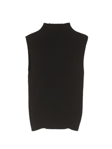 Gilet sans manches en maille côtelée noire à col montant avec un style plat minimaliste