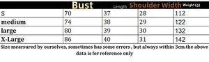 Size chart for women knitted vest set showing bust length shoulder and weight