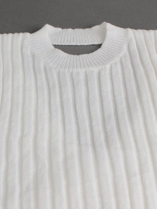 White ribbed knit two-piece top set featuring a classic round neck and soft cotton blend fabric