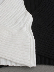 Two-piece ribbed knit crop tops in black and white with premium vertical texture