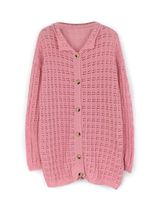 Gilet en maille ajourée rose à manches longues avec boutons effet marbre pour femmes