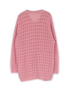 Gilet en tricot ajouré rose à manches longues avec poignets côtelés de style minimaliste