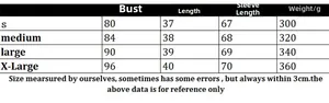 Detailed size chart for two-piece beach vacation long sleeve set S to XL with measurements