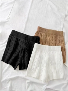 Pantaloncini in Maglia a Trecce da Donna Vita Alta Caldi Pantaloncini in Maglia Vita Elastica a Costine Poliestere Casa