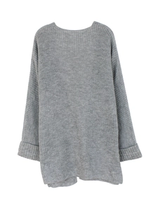 Women's casual grey knit cardigan sweater with long sleeves and loose fit style