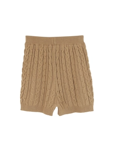 Completo tre pezzi con pantaloncini in maglia a trecce color kaki a vita alta