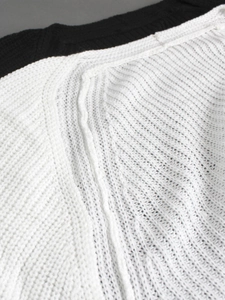 Two-piece knit long sleeve beach set with premium white and black vertical ribbed texture