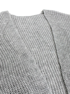 Women's light grey long sleeve knitted cardigan sweater with vertical rib textures
