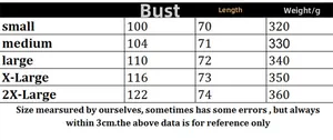 Size chart table for waffle knit cardigan sweater with bust and length measurements