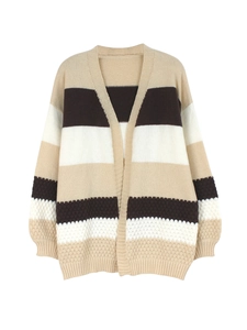 Women's oversized striped knit cardigan with color block design for autumn fashion