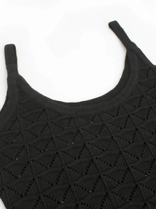 Robe d'été noire en maille pour femme avec motifs crochetés ajourés en losanges