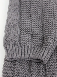 Women's long sleeve cable knit cardigan sweater in dark grey with ribbed cuffs