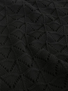 Gros plan sur un tissu en maille noire avec motif ajouré complexe et détails crochet