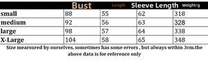 Detailed size chart for women off-shoulder knit sweater with bust and sleeve length info