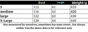 Size chart for hollow knit pullover sweater showing bust, length, and weight in S to XL