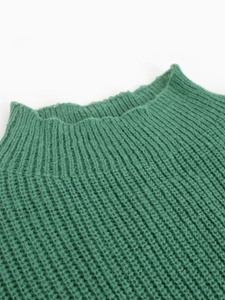 Long sleeve turtleneck knit dress in forest green with vertical ribbed texture detail