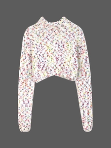 Cropped turtleneck sweater in white confetti knit fabric for women in autumn and winter