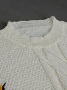 Minimalist cream white crew neck knit sweater with classic cable stitch details