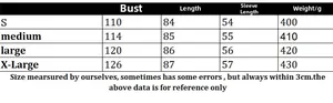 Detailed size chart for long open front cardigan with measurements in centimeters