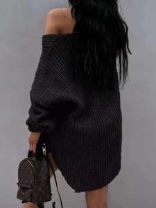 Maglione nero da donna in maglia grossa con scollo a V e vestibilità comoda oversize