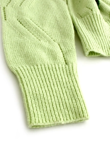 Mint green cable knit cardigan sweater with ribbed cuff details for autumn and winter