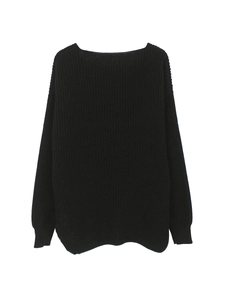 Maglione casual nero in maglia spessa con girocollo per l'autunno e l'inverno