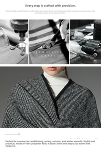 Detailed view of striped shawl stitching and 100% polyester fabric texture