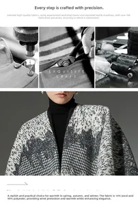 Detail of wool blend houndstooth poncho showing fabric material and exquisite craft texture