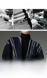 Exquisite craft details and ethnic navy shawl with geometric jacquard pattern