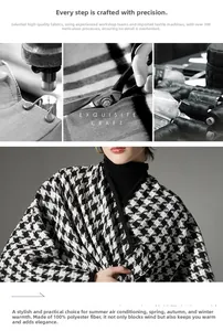 Exquisite craft detail of black and white houndstooth shawl in 100% polyester fabric