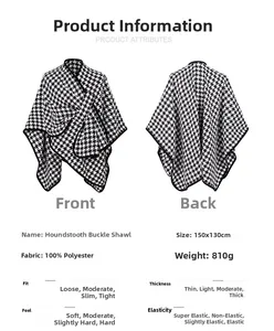 Detailed chart for houndstooth buckle shawl with 150x130cm size and polyester specs