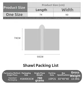 Detailed size chart for grey hooded poncho cape with 74x90cm dimensions and measurements