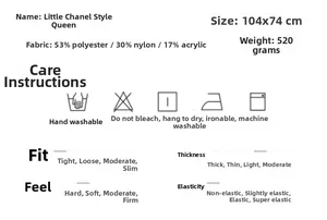 Detailed size chart for 104X74CM shawl with 520g weight and fabric material specifications