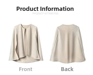 Detailed front and back views of a beige double-sided wool cape shawl for women