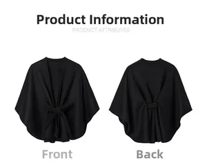 Détail recto-verso d'un poncho en cachemire noir avec ceinture élégante à la taille
