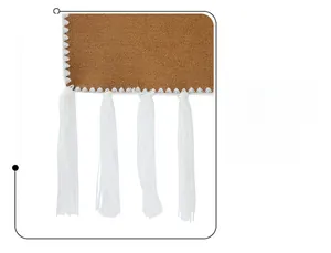 Detail of camel wool scarf showing the intricate white fringe and premium fabric texture