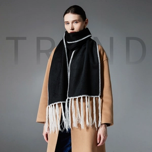 Elegante Sciarpa a Tinta Unita con Nappe e Bordo a Contrasto Sciarpa Invernale Spessa e Calda per Uomo e Donna Moda Quotidiana