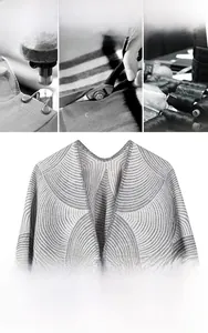 Macro view of woven geometric pattern and high-quality edge stitching on wool shawl