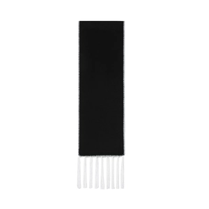 Sciarpa rettangolare minimalista in bianco e nero con dettagli di frange e cuciture