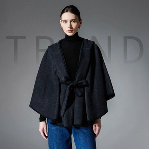 Women Winter Hooded Poncho Cape Belted Shawl Wrap Double Sided Thick Warm Outerwear Fashion Hooded Cloak For Daily Wear